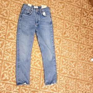 AGolde Riley Volt High Rise Straight Crop Stretch Jeans 24 blue, New